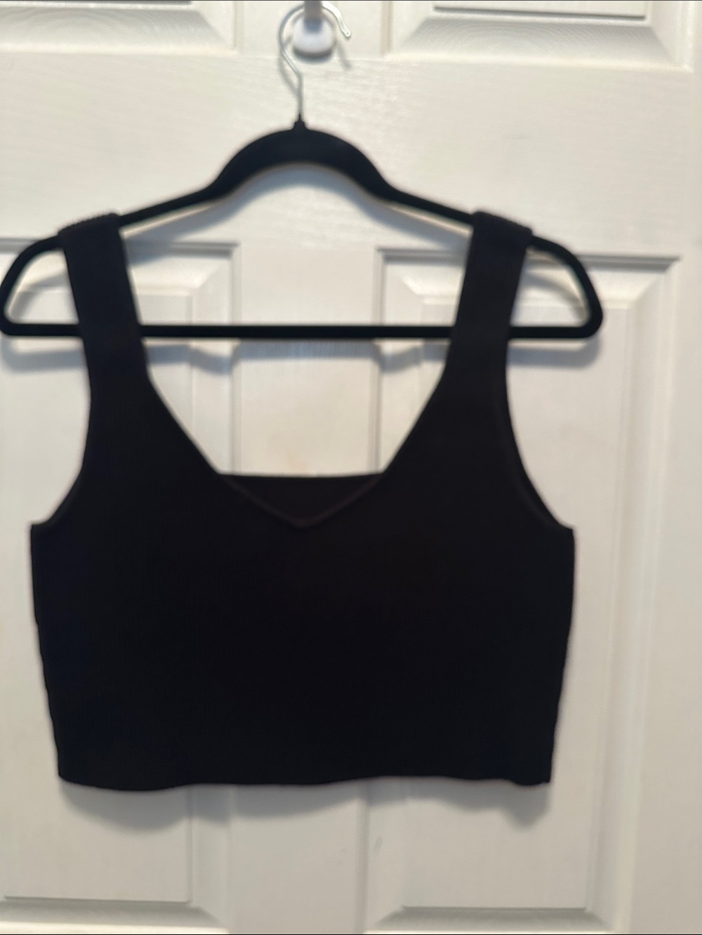 Black Ribbed Square-Neck Crop Tank Top - Picture 5 of 5